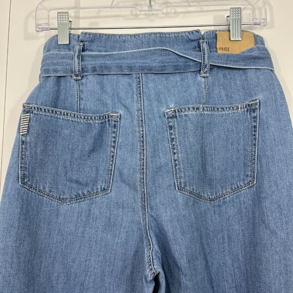 Paige Size 30 Blue Nellie High Waist Belted Wide Leg Crop Jeans - Picture 7 of 13